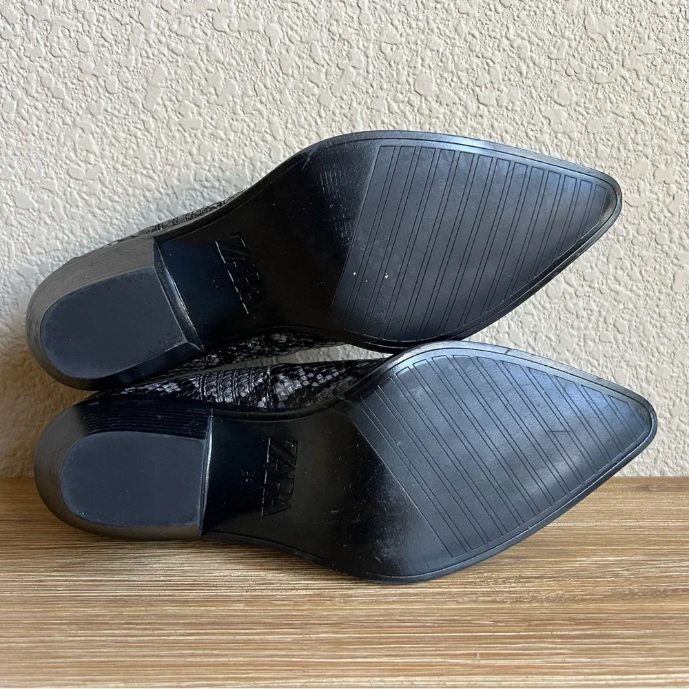Zara Block Heel Shoes Women Size 36 US 6 Snake Print Western Pointed Toe Stylish